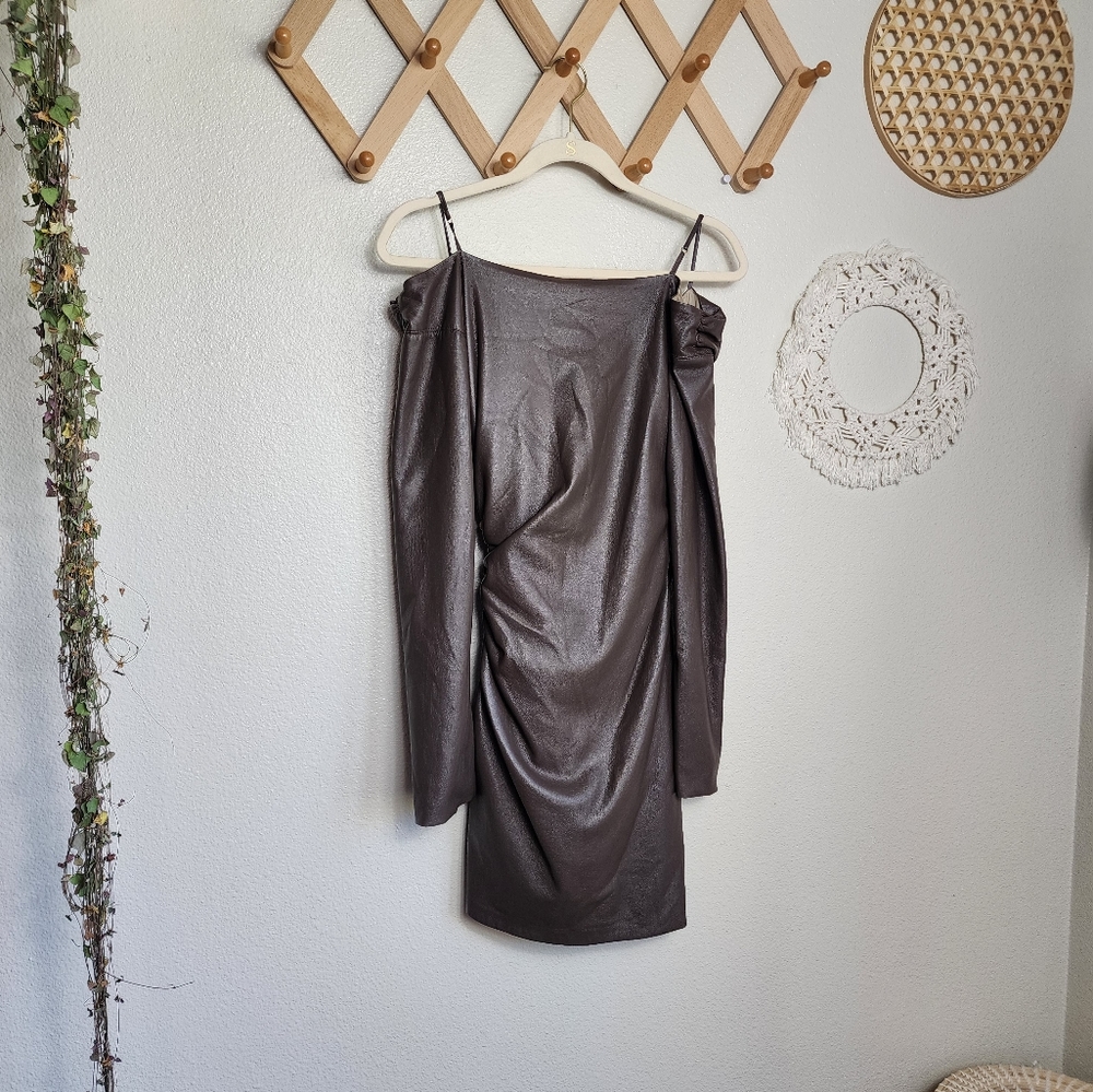 Nanushka Faux Leather Moha Mini Dress In Brown Size XS - Picture 10 of 15